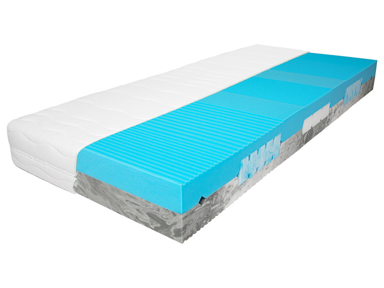 Une coupe transversale d'un matelas avec différentes couches de mousse.
