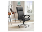 Un fauteuil de bureau en cuir noir avec accoudoirs.