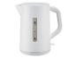 Bouilloire blanche avec indicateur de niveau d'eau et capacité maximale de 1,7 litre.
