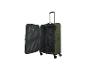 Valise verte ouverte avec poignée extensible et quatre roulettes