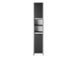Armoire de salle de bain noire avec étagères et éclairage LED.