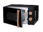 Four à micro-ondes SilverCrest noir avec commandes rotatives en bois.