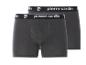 Deux boxers gris foncé pour hommes avec une ceinture noire et du texte blanc.