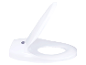 Abattant de toilettes blanc en plastique, relevé.