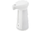 Distributeur de savon automatique blanc avec capteur, fenêtre de niveau et base grise.