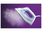 Un fer à repasser vapeur Philips avec de la vapeur qui s'en échappe.