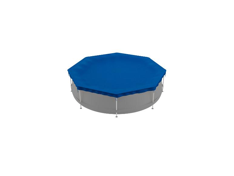 Couverture bleue pour piscine hors-sol.