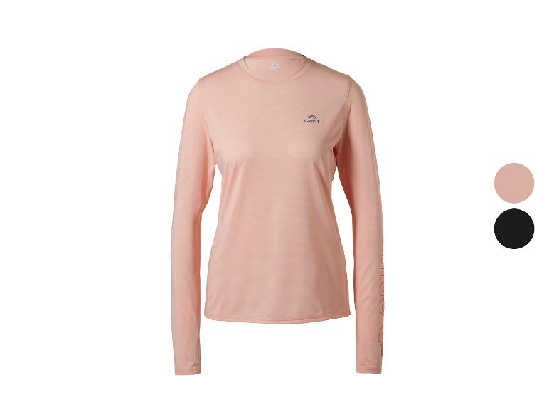 T-shirt de sport à manches longues rose saumon pour femme avec logo sur la poitrine et le bras