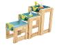 Jouets en bois avec des bassins bleus et des toboggans d'eau verts.