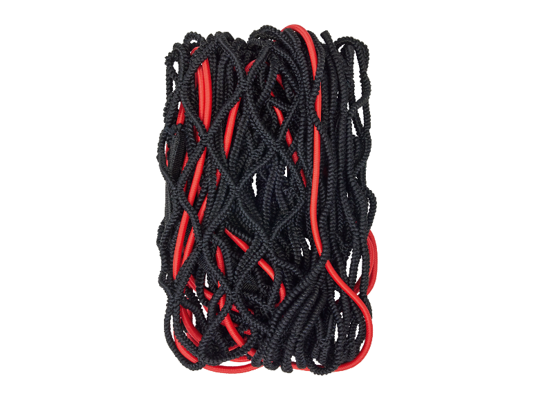 Cordons de bungee rouges et noirs enchevêtrés.