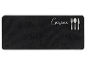 Tapis de cuisine noir avec l'inscription 'Cuisine' et des couverts.