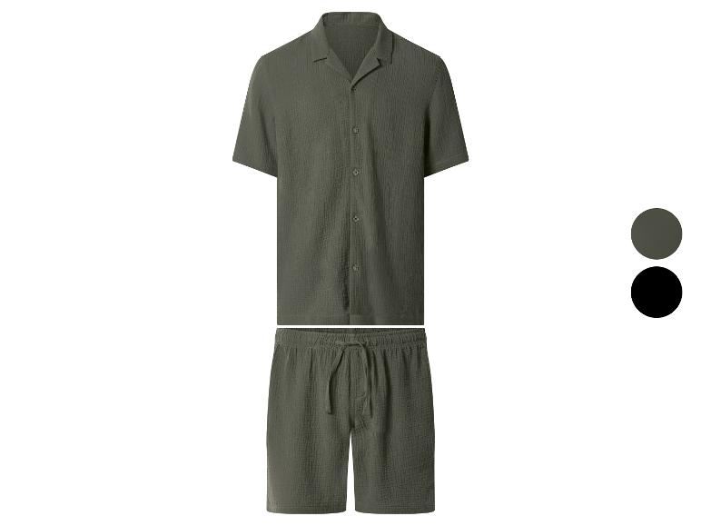 Ensemble homme vert foncé chemise manches courtes et short avec texture froissée