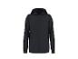Sweat à capuche zippé noir avec un logo discret sur la poitrine.