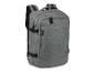 Un sac à dos gris avec un logo de marque.