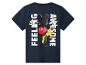 T-shirt enfant bleu marine avec imprimé Mickey Mouse et texte « FEELING AWESOME ».