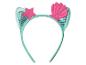 Serre-tête de sirène turquoise avec oreilles de chat, étoile de mer rose et coquillage.