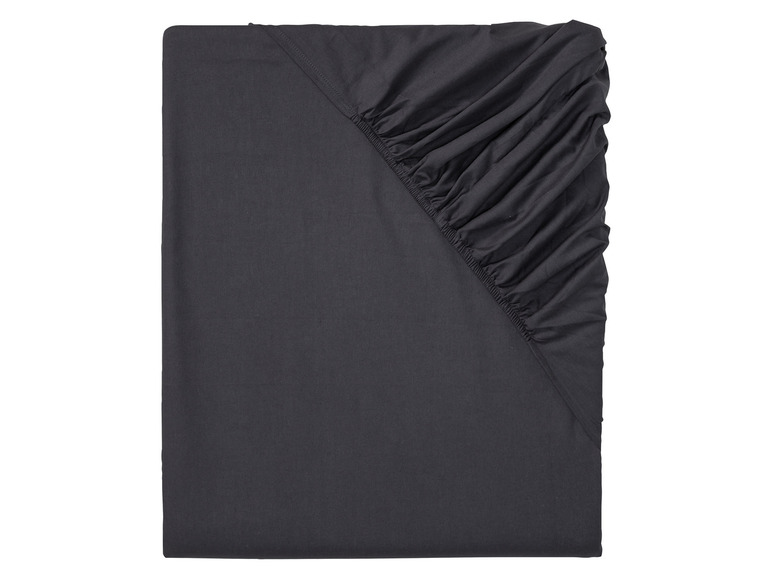 Un drap housse de couleur gris foncé avec élastique.