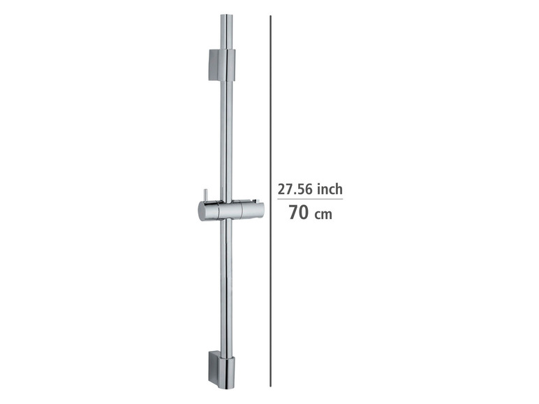 Une barre de douche chromée de 70 cm de long.