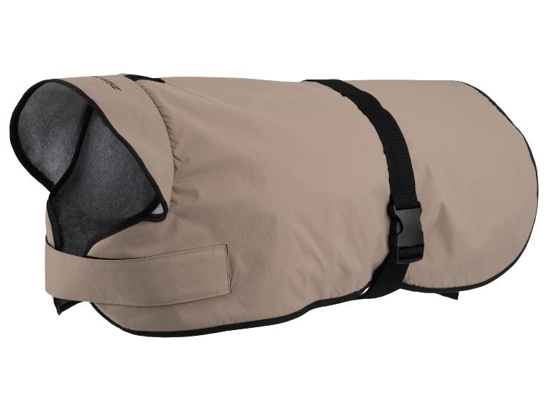 Manteau pour chien beige avec bordure noire et boucle