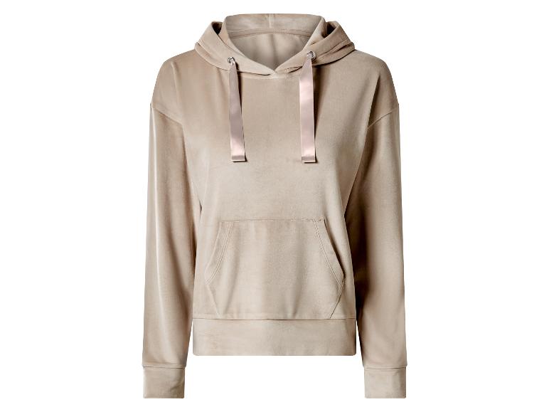 Sweat à capuche en velours beige avec cordon de serrage en satin