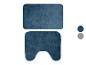 Ensemble de tapis de bain bleus avec un tapis rectangulaire et un en forme de U.