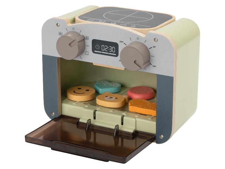 Four jouet en bois avec accessoires de cuisson, y compris des biscuits