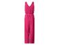 Combinaison longue fuchsia pour femme avec col en V et taille élastiquée.