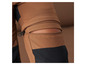 Pantalon marron avec fermeture éclair et détails noirs.