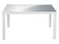 Table moderne blanche avec plateau en verre.