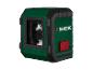 Niveau laser vert avec interrupteur coulissant rouge.