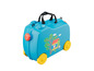 Une valise bleue à roulettes pour enfants avec Peppa Pig.