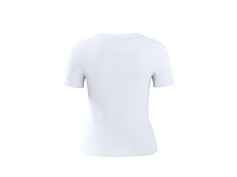 Vue arrière d'un t-shirt blanc côtelé à manches courtes pour femme.