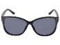 Lunettes de soleil noires avec pierres décoratives et verres gris.