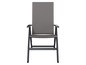 Une chaise de jardin pliable grise avec un aspect en osier.