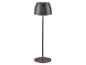 Lampadaire moderne gris foncé avec abat-jour conique et base ronde.