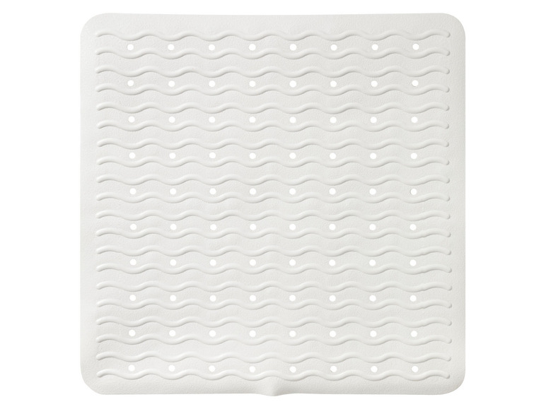 Tapis de bain blanc avec une texture ondulée et des trous.