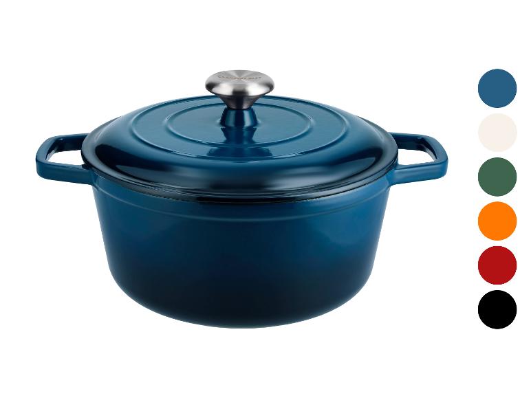 Cocotte en fonte bleue avec couvercle et options de couleur