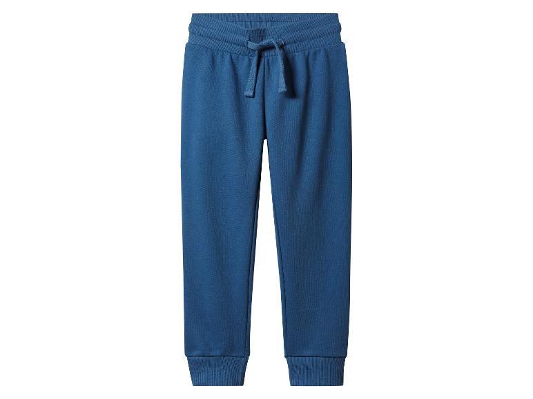 Pantalon de survêtement bleu avec cordon de serrage à la taille et poignets élastiques.