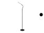 Lampadaire LED noir avec base ronde et options de couleur noir et blanc.