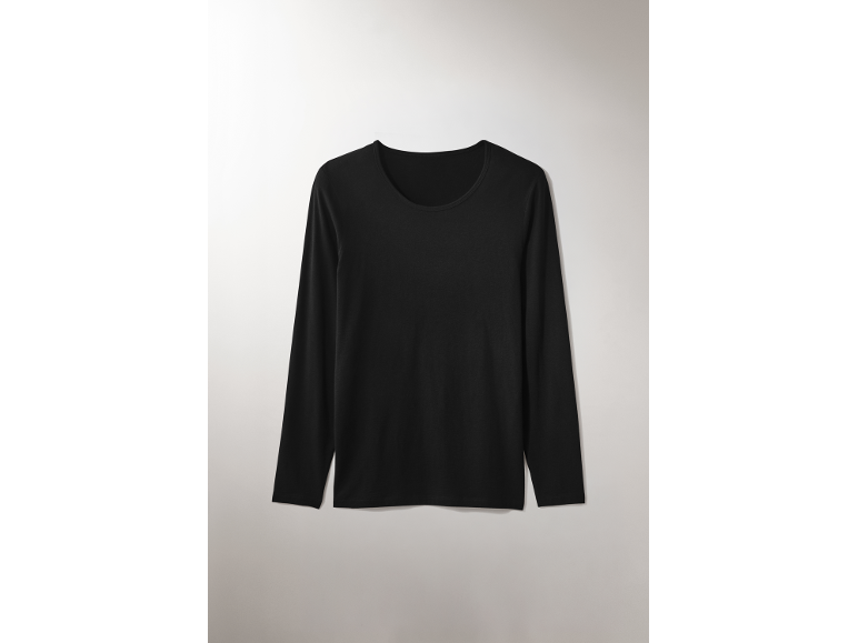 T-shirt noir à manches longues pour homme avec col rond.