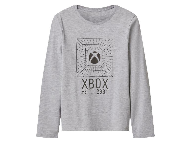 T-shirt gris à manches longues avec un logo Xbox et le texte « XBOX EST. 2001 ».