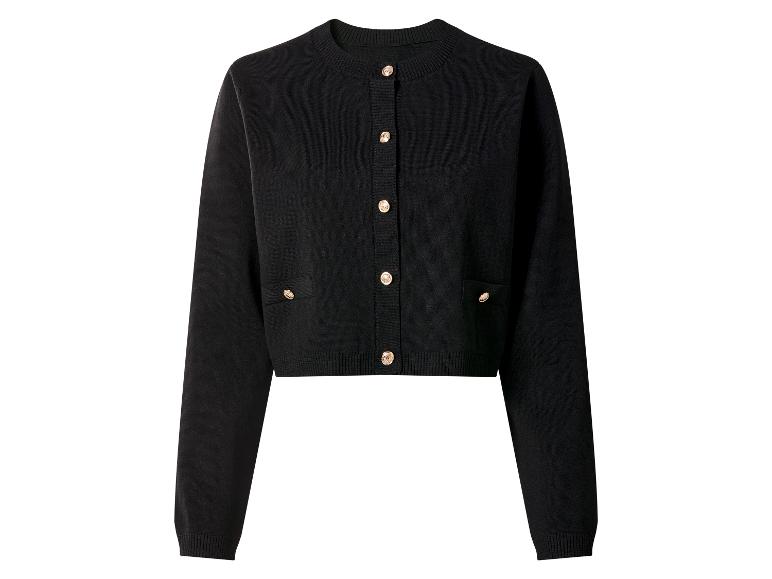 Cardigan en maille noir avec boutons dorés et deux petites poches.