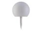 Lampe solaire sphérique blanche sur piquet pour jardin.