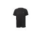 T-shirt de sport noir à manches courtes avec un petit logo blanc sur la poitrine.