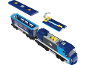 Train de jouet bleu à assembler avec locomotive et wagon dotés de toits amovibles