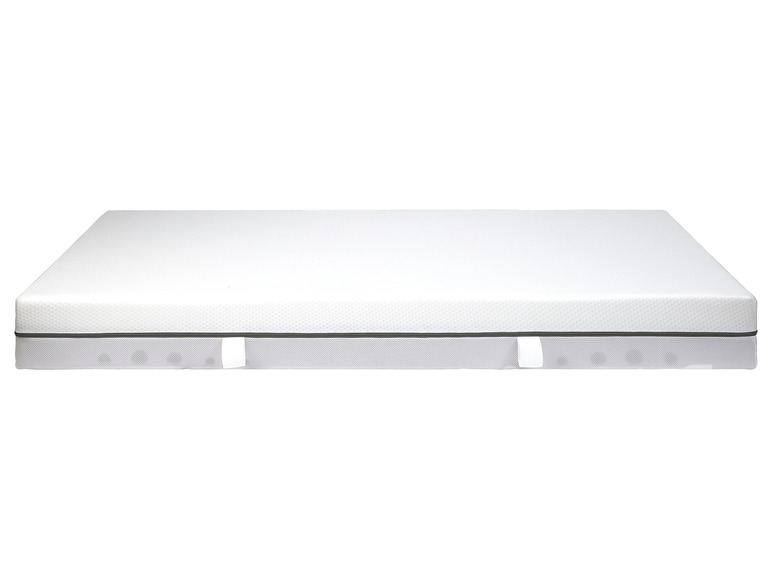Un matelas blanc avec une bordure grise.