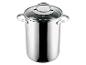 Grande casserole en acier inoxydable avec couvercle, vue de dessus en angle.