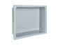Plateau rectangulaire en plastique gris avec logo de la marque à l'intérieur.