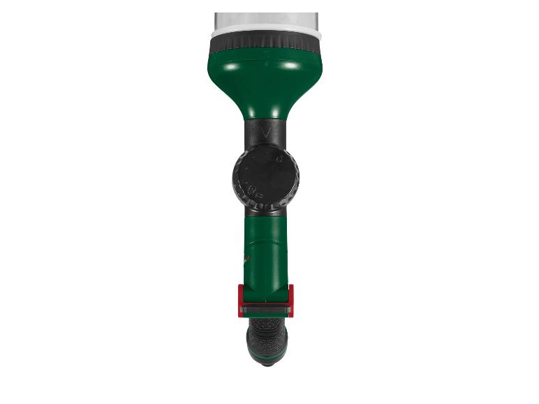 Pulvérisateur de jardin vert avec réservoir transparent et poignée noire