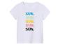 T-shirt blanc pour enfant avec inscription "SUN" multicolore.